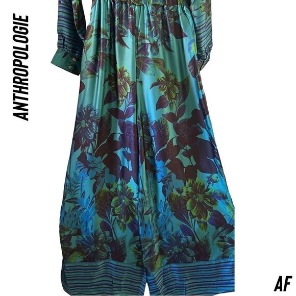 ANTHROPOLOGIE BY MARY O’MOLLY SILK JUMPSUIT IN BLUE GREEN FLORAL MEDIUM NWT - Picture 12 of 12